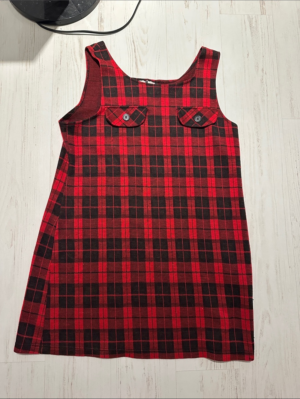 Vintage Red and Black Plaid Sleeveless Mini Dress